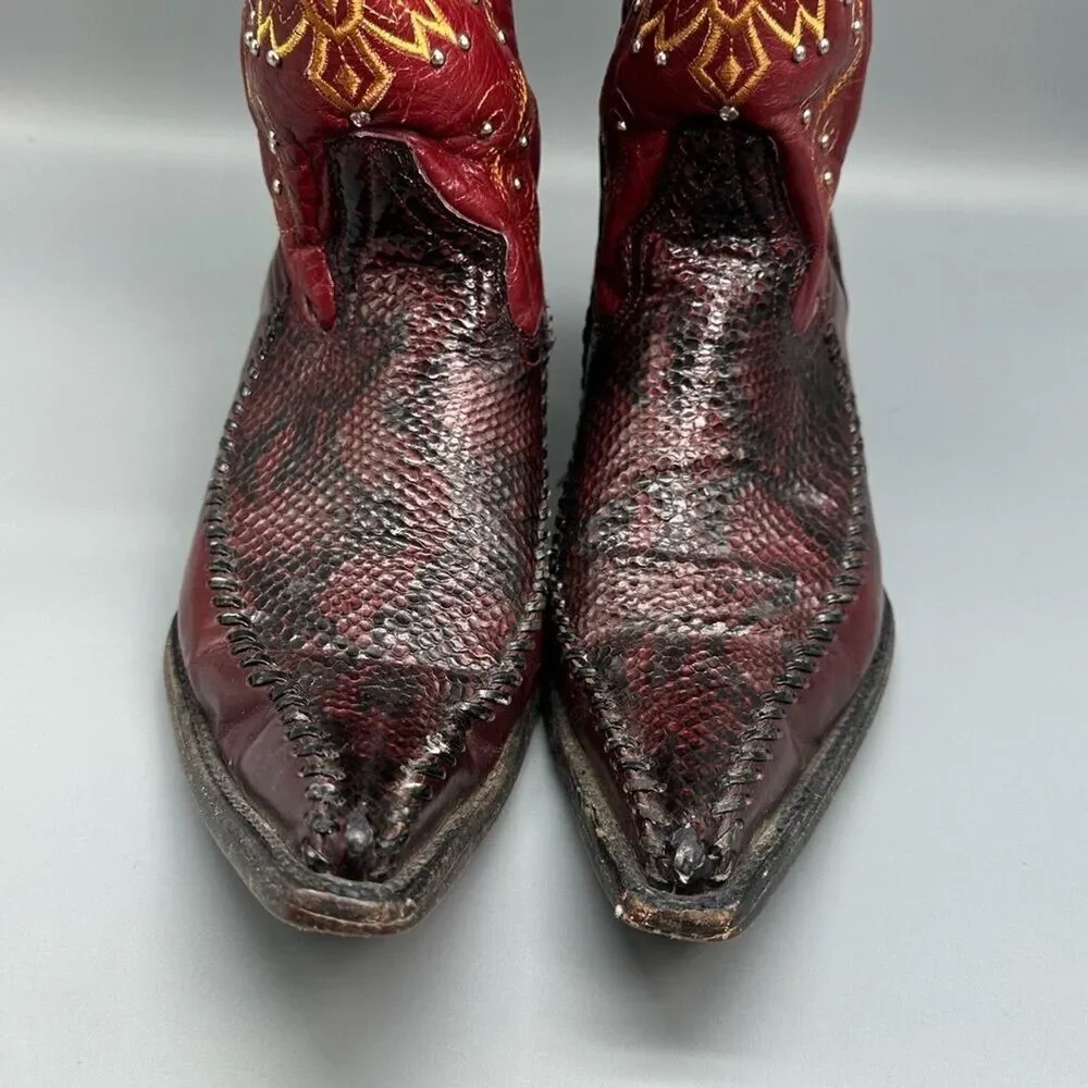 Vintage El General Men's 8 Burgundy Western Boots Embroidered Snip Toe Cowboy